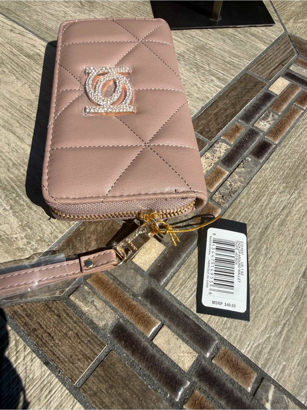 NWT BeBe Quilted Wristlet in Dusty Rose with Sparkle Rhinestone Wallet - Picture 5 of 7